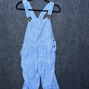Faherty Brand Linen Hickory Stripe Overalls Womens Small Blue White Railroad Bib